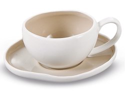 Bricard Barles Koffieset - 12-delig - Wit/Taupe - 225ml - Porselein - Koffiekopjes