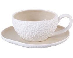 Bricard Barles Stone Espressoset - 12-delig - Wit/Taupe - 125ml - Porselein - Kleine Koffiekopjes