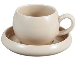 Bricard Bondy - Porseleinen Espressoset – 4-delig – Taupe – Kleine Espressokopjes met Schotels