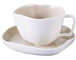 Bricard Bonnes Espressoset - 12-delig - Wit/Taupe - 125ml - Porselein - Kleine Koffiekopjes