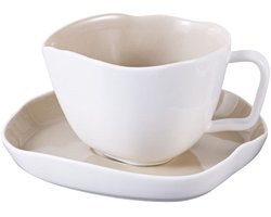 Bricard Bonnes Koffieset - 12-delig - Wit/Taupe - 225ml - Porselein - Koffiekopjes