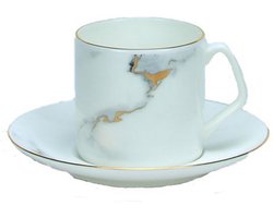 Bricard Drancy Koffieset - 12-delig - Wit/Marmer - Koffie Kopjes en Schoteltjes