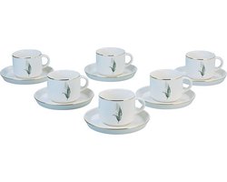Bricard Lunel Flower Koffieset - 12-delig - Wit/Goud - 200ml - Porselein - Koffiekopjes