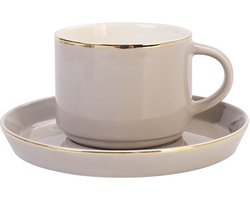 Bricard Lunel Koffieset - 12-delig - Taupe/Goud - 225ml - Porselein - Koffiekopjes
