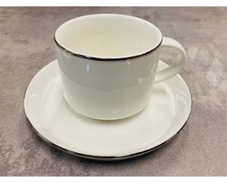Bricard lunel – Porseleinen Koffiekopjes Met Onderzetters – 200 ml – Met Zilveren Rand – Set van 6