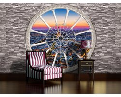 Brick Wall City Skyline Sunset Photo Wallcovering