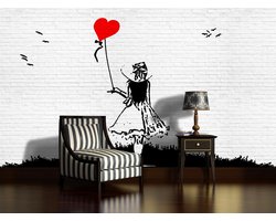 Brick Wall Heart Balloon Girl Graffiti  Photo Wallcovering