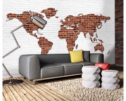 Brick Wall World Map Photo Wallcovering