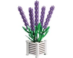 bricksNblocks® bouwblokjes lavendelplant in bloembak, 1204 blokjes | compatible met standaard bouwblokjes | kunstbloemen bouwpakket | Botanische bloemenpracht | modelbouw volwassenen & kinderen | kunstbloemen decoratie woonkamer | past op Deense blok