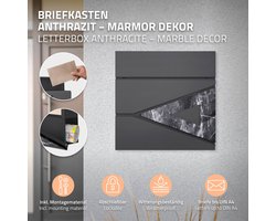 Brievenbus met krantenvak, standaard en plantenbak, 120cm hoog, 37x36,5x11 cm antraciet/zwart marmer-look staal ML-Design