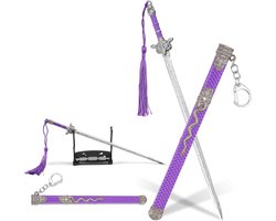 Brievenopener in zwaardvorm met paarse schede en standaard - Chinese Jian stijl - Metaal - Envelopopener - Actiefiguren cadeau - Decoratief - Antiek - Sleutelhanger