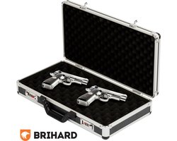 Brihard Pistol Extra Strong Case - Pistoolkoffer met Dubbel Cijferslot - Slagvaste Transportkoffer met Aluminium Frame en Stalen Hoeken - Zwart & Zilver - Wapen koffer voor Handvuurwapens en Apparatuur - Inclusief Schokabsorberend Schuim - 25x33x10