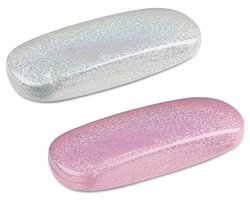 Brillenkoker - Hard Case - PU lederen - Krasbestendige - Harde Schaal Glitter - Draagbare - 162x60x36 mm - Wit+Roze - 2 Stuks