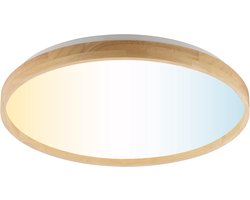 Brilliant Alson - Plafondlamp - Ø 49.5 cm - LED 21W - CCT - 3000K-6500K - Dimbaar - Nachtlicht - Timer - Afstandsbediening - Hout/ Wit