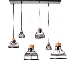 Brilliant Avia - Hanglamp - E27 max 6x40W - Zwart/Houtkleur