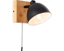 Brilliant Celia wandlamp mat zwart/bamboe metaal/bamboe schakelaar trekken 1x D45, E14, 28 W, Geschikt voor hanglamp (niet inbegrepen)