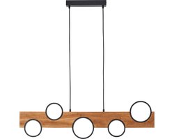 Brilliant Cheesy Hanglamp Hout - Moderne hanglamp voor eettafel & woonkamer gemaakt van hout, met geïntegreerde LED - Perfecte Keukenverlichting - Metaal & Hout - Mat Zwart/Houten Afwerking