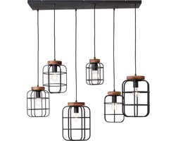 Brilliant Gwen - Hanglamp - E27 max 6x40W - Zwart/Hout