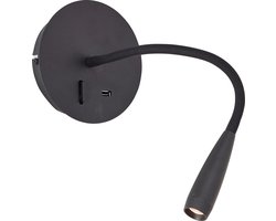 Brilliant Jutta - Wandlamp - LED 2.8 met flexibele arm en schakelaar - USB functie - Zwart