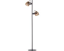 Brilliant Lamp Calley vloerlamp 2-lamps donker hout/zwart metaal/zwart kunststof 2x D45, E14, 40 W