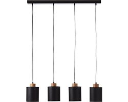BRILLIANT lamp, Vonnie hanglamp 4-vlammen zwart/houtkleurig, metaal/hout/textiel, 4x A60, E27, 25W, normale lampen (niet meegeleverd), A++