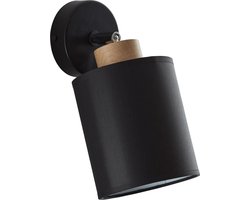 BRILLIANT lamp, Vonnie wandspot zwart/houtkleurig, metaal/hout/textiel, 1x A60, E27, 25W, normale lampen (niet meegeleverd), A++