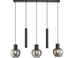 Brilliant Ligari - Hanglamp - 5-lichts - Balk 123 cm - E27 max 3x20W/GU10 max 2x10W - Zwart/Smoke