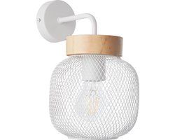 BRILLIANT wandlamp, 26,5 cm, 1x E27, metaal/hout, wit/bruin