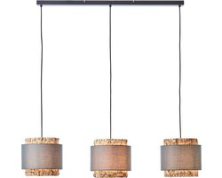 Brilliant Waterlilly hanglamp 3-vlammen grijs/beige, metaal/stof/waterhyacint, 3x A60, E27, 60 W