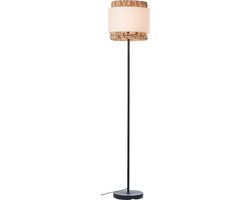 Brilliant Waterlilly vloerlamp 1,6m zwart/natuur/wit, metaal/stof/waterhyacint, 1x A60, E27, 60 W