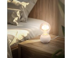 BRILONER Amba - Tafellamp slaapkamer - met stoffen kap & keramiek voet - bedlamp - tafellampje - Ø10cm x 8cm - beige