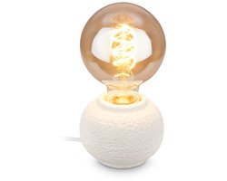 BRILONER Amba - Tafellamp slaapkamer - met stoffen kap & keramiek voet - bedlamp - tafellampje - Ø10cm x 8cm - wit
