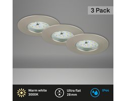 BRILONER Attach - Inbouwspots set van 3 - IP44 (badkamerverlichting) - 5W - 400lm - warm wit licht - inbouwdiepte: 30mm - inbouwmaat: 60mm - product: Ø75mm - mat nikkel