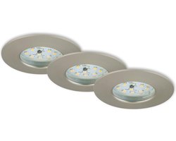 BRILONER ATTACH ONE - inbouwspots set van 3 - IP44 (badkamer) - 3 x LED / 5W 400lm - lichtkleur: warm wit - inbouwdiepte: 30mm - inbouwmaat: 60mm - product: Ø75mm - mat nikkel
