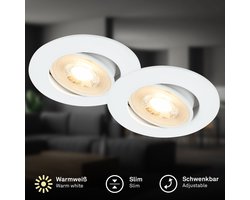 BRILONER Besi – Set van 2 Inbouwspots – dimbaar & kantelbaar – 230V – warm wit licht 3.000 K – Ø8 cm – wit