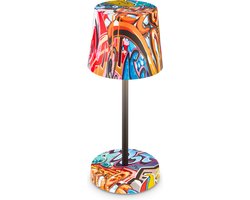 BRILONER Boja - Oplaadbare Tafellamp - snoerloze lamp - met touch dimbaar - voor buiten en binnen - Ø10,5 x 26 cm - graffiti motief
