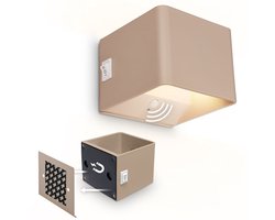 BRILONER Borra – LED Wandlamp oplaadbaar – zonder stroomaansluiting & boren – met bewegingssensor – warm wit licht – oplaadbaar – beige – 10 x 8 x 10 cm