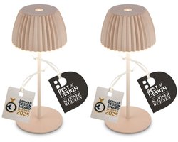 BRILONER Champ mini - Set van 2 Oplaadbare Mini Tafellampen - met touch dimbaar - german design award winner 2025 - beige - Ø8,5 x 20cm