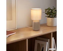 BRILONER Dora - Tafellamp slaapkamer - met stoffen kap & keramiek voet - bedlamp - tafellampje - Ø13cm x 27 cm - beige