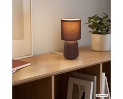 BRILONER Dora - Tafellamp slaapkamer - met stoffen kap & keramiek voet - bedlamp - tafellampje - Ø13cm x 27 cm - bruin