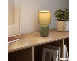 BRILONER Dora - Tafellamp slaapkamer - met stoffen kap & keramiek voet - bedlamp - tafellampje - Ø13cm x 27 cm - groen