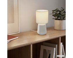 BRILONER Dora - Tafellamp slaapkamer - met stoffen kap & keramiek voet - bedlamp - tafellampje - Ø13cm x 27 cm - wit
