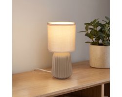 BRILONER Dora - Tafellamp slaapkamer - met stoffen kap & keramiek voet - bedlamp - tafellampje - Ø13cm x 27cm - beige