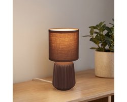 BRILONER Dora - Tafellamp slaapkamer - met stoffen kap & keramiek voet - bedlamp - tafellampje - Ø13cm x 27cm - bruin