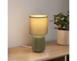 BRILONER Dora - Tafellamp slaapkamer - met stoffen kap & keramiek voet - bedlamp - tafellampje - Ø13cm x 27cm - groen