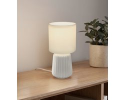 BRILONER Dora - Tafellamp slaapkamer - met stoffen kap & keramiek voet - bedlamp - tafellampje - Ø13cm x 27cm - wit