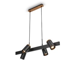 BRILONER Duta - Hanglamp – 4-lichts – eatkamerlamp zwenkbaar – GU10 Fitting – zwart met hout – industriële stijl – 80 x 24,9 x 120 cm