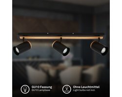BRILONER Duta – Opbouwspots – plafondlamp – spots zwenkbaar – GU10 fitting – zwart met houtlook – 80x8x14.4 cm