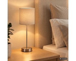 BRILONER Fabric - Tafellamp slaapkamer lamp - tafellampje incl. aan/uit schakelaar - E14 - 25 W - taupe - 38.5cm