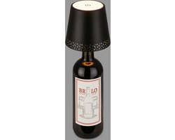 BRILONER Flaska - LED Tafellamp oplaadbaar - fles top - dimbaar met touch - voor binnen en buiten - draadloos - zwart - Ø11x9 cm